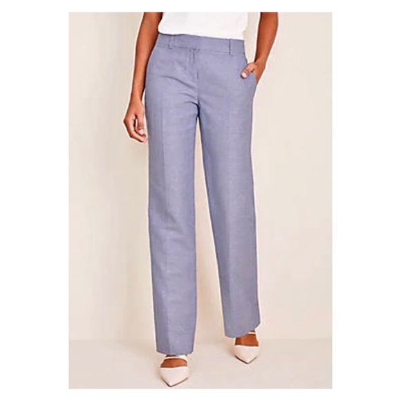 Ann Taylor Chambray Linen Straight Pants 0P - Picture 3 of 11